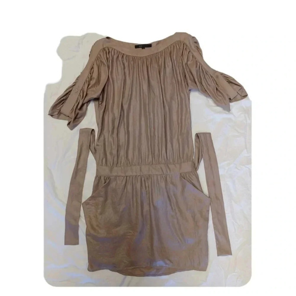 BCBGMaxAzria Margie Khaki Rouched Mini Tie Dress Size XS - Picture 6 of 12